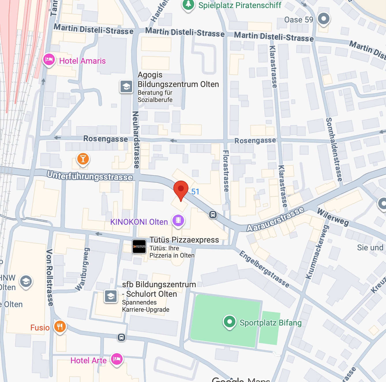 Map showing the Madame Figaro location in Olten